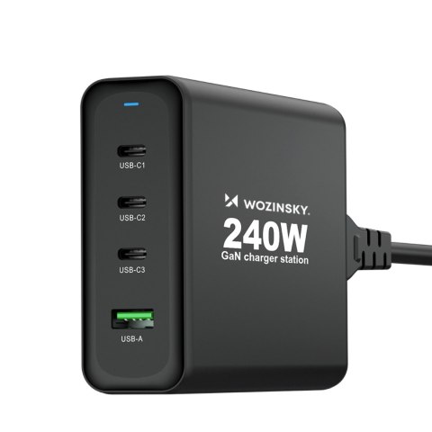 Ładowarka sieciowa GaN 240W USB-A 3x USB-C czarna Ładowarka sieciowa GaN 240W USB-A 3x USB-C czarna