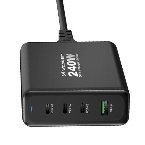 Ładowarka sieciowa GaN 240W USB-A 3x USB-C czarna Ładowarka sieciowa GaN 240W USB-A 3x USB-C czarna
