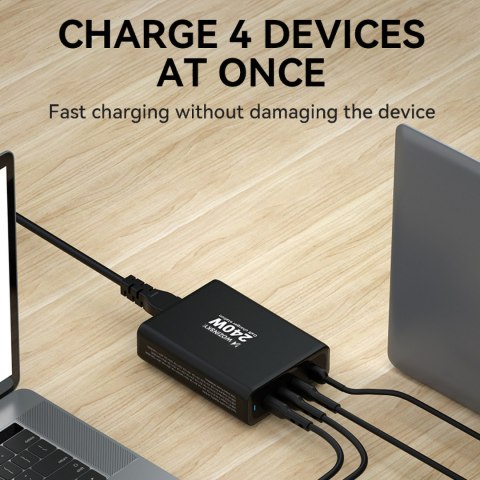 Ładowarka sieciowa GaN 240W USB-A 3x USB-C czarna Ładowarka sieciowa GaN 240W USB-A 3x USB-C czarna