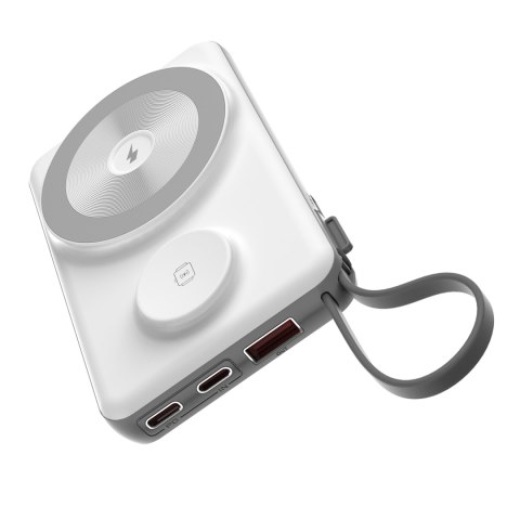 Power bank 10000mAh LED USB-C USB-A Lightning MagSafe Apple Watch - biały Power bank 10000mAh LED USB-C USB-A Lightning MagSafe Apple Watch - biały