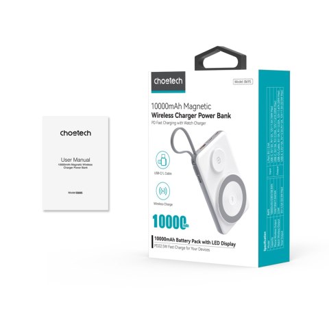 Power bank 10000mAh LED USB-C USB-A Lightning MagSafe Apple Watch - biały Power bank 10000mAh LED USB-C USB-A Lightning MagSafe Apple Watch - biały