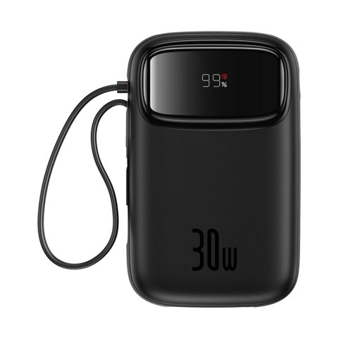 Power bank 10000mAh QPow 2 30W z wbudowanymi kablami USB-C - czarny Power bank 10000mAh QPow 2 30W z wbudowanymi kablami USB-C - czarny