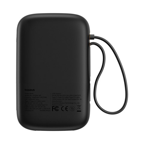 Power bank 10000mAh QPow 2 30W z wbudowanymi kablami USB-C - czarny Power bank 10000mAh QPow 2 30W z wbudowanymi kablami USB-C - czarny