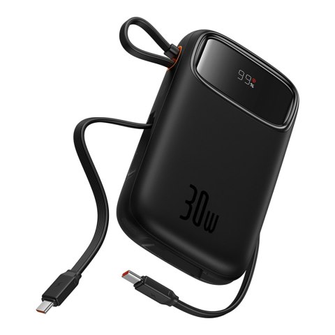 Power bank 10000mAh QPow 2 30W z wbudowanymi kablami USB-C - czarny Power bank 10000mAh QPow 2 30W z wbudowanymi kablami USB-C - czarny