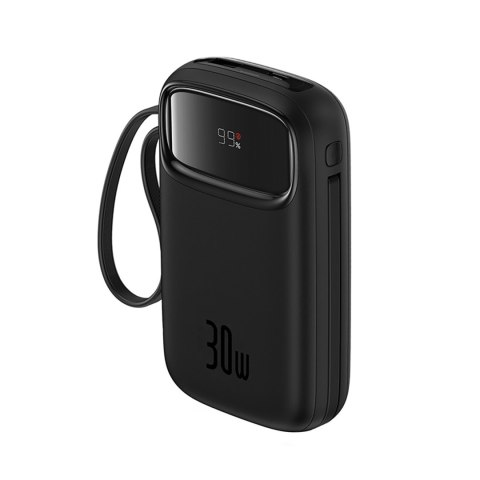 Power bank 10000mAh QPow 2 30W z wbudowanymi kablami USB-C - czarny Power bank 10000mAh QPow 2 30W z wbudowanymi kablami USB-C - czarny