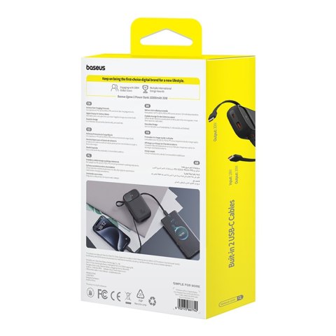 Power bank 10000mAh QPow 2 30W z wbudowanymi kablami USB-C - czarny Power bank 10000mAh QPow 2 30W z wbudowanymi kablami USB-C - czarny