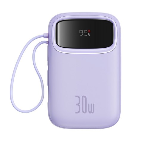 Power bank 10000mAh QPow 2 30W z wbudowanymi kablami USB-C - fioletowy Power bank 10000mAh QPow 2 30W z wbudowanymi kablami USB-C - fioletowy