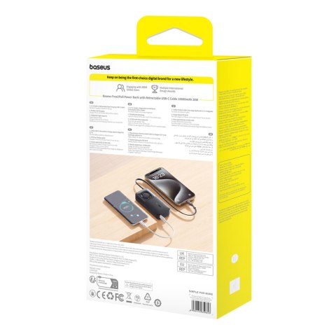 Powerbank 10000mAh 30W z portem USB-C i rozwijanym kablem USB-C Free2Pull - czarny Powerbank 10000mAh 30W z portem USB-C i rozwijanym kablem USB-C Free2Pull - czarny