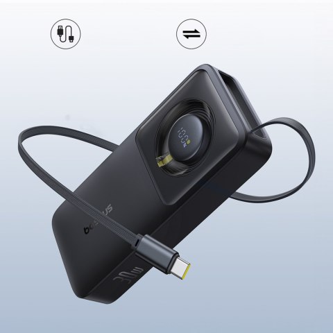 Powerbank 10000mAh 30W z portem USB-C i rozwijanym kablem USB-C Free2Pull - czarny Powerbank 10000mAh 30W z portem USB-C i rozwijanym kablem USB-C Free2Pull - czarny