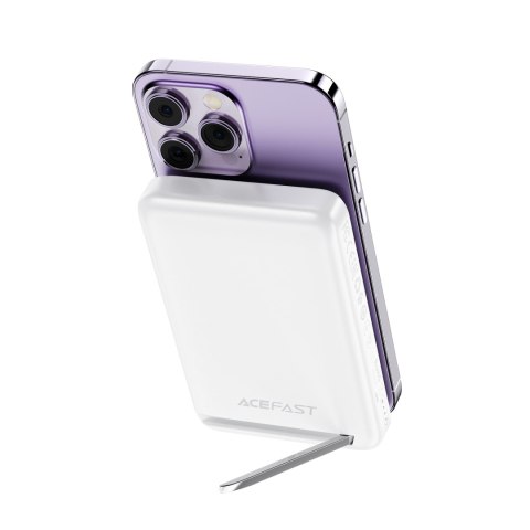 Powerbank 10000mAh indukcyjny magnetyczny z opcją podstawki PD 20W + kabel - biały Powerbank 10000mAh indukcyjny magnetyczny z opcją podstawki PD 20W + kabel - biały