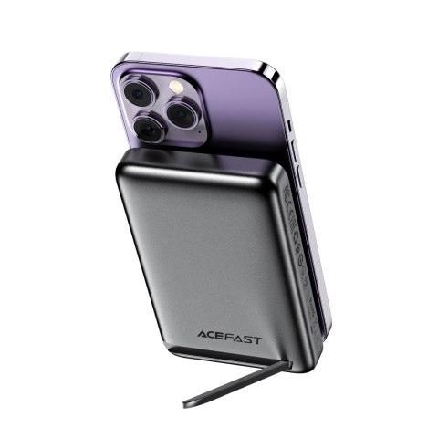 Powerbank 10000mAh indukcyjny magnetyczny z opcją podstawki PD 20W + kabel - czarny Powerbank 10000mAh indukcyjny magnetyczny z opcją podstawki PD 20W + kabel - czarny