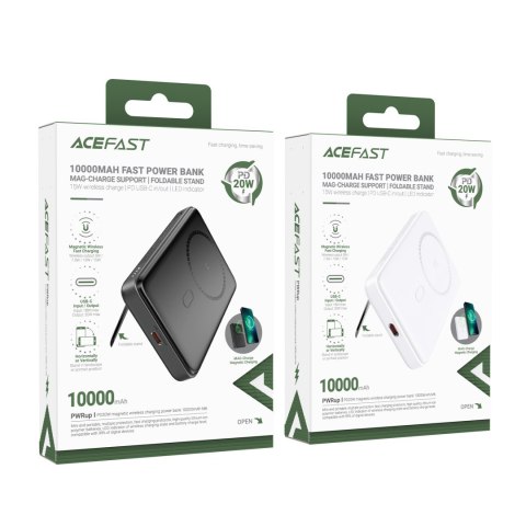 Powerbank 10000mAh indukcyjny magnetyczny z opcją podstawki PD 20W + kabel - czarny Powerbank 10000mAh indukcyjny magnetyczny z opcją podstawki PD 20W + kabel - czarny