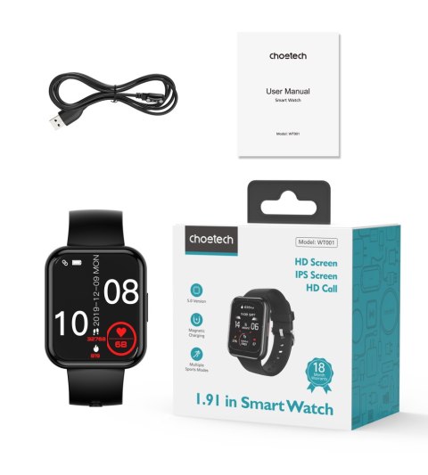 Smartwatch z funkcją odbierania połączeń ekran 1.91'' IP67 - czarny Smartwatch z funkcją odbierania połączeń ekran 1.91'' IP67 - czarny