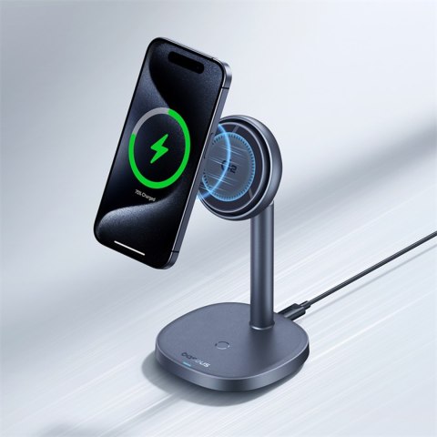 2w1 Ładowarka indukcyjna Orbit 2 Pro MagSafe Qi2 20W z chłodzeniem - szara 2w1 Ładowarka indukcyjna Orbit 2 Pro MagSafe Qi2 20W z chłodzeniem - szara
