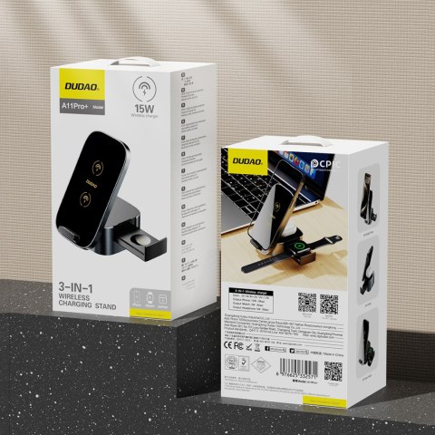 3w1 Ładowarka A11Pro+ indukcyjna 15W do telefonu smartwatcha słuchawek - czarna 3w1 Ładowarka A11Pro+ indukcyjna 15W do telefonu smartwatcha słuchawek - czarna