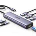 6w1 HUB adapter USB-C - 3x USB-A 3.0 / HDMI / RJ45 / USB-C PD - szary
