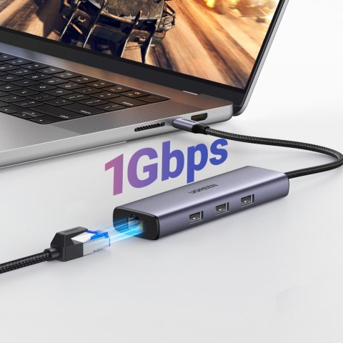 6w1 HUB adapter USB-C - 3x USB-A 3.0 / HDMI / RJ45 / USB-C PD - szary 6w1 HUB adapter USB-C - 3x USB-A 3.0 / HDMI / RJ45 / USB-C PD - szary