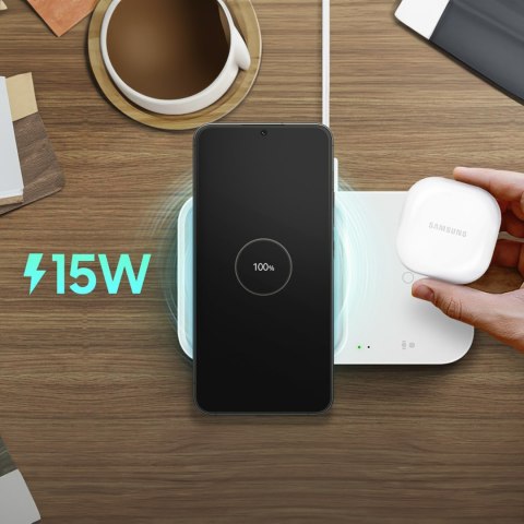 Ładowarka Samsung Wireless Charger Duo indukcyjna 15W + ładowarka sieciowa i kabel - biała Ładowarka Samsung Wireless Charger Duo indukcyjna 15W + ładowarka sieciowa i kabel - biała