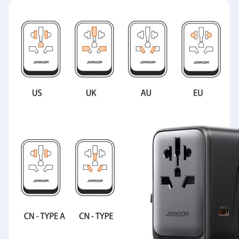Ładowarka adapter podróżny uniwersalny 65W EU / US / JP / AU / UK / CN - czarny Ładowarka adapter podróżny uniwersalny 65W EU / US / JP / AU / UK / CN - czarny