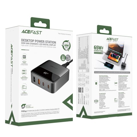 Ładowarka sieciowa stacja zasilania biurkowa Z6 GaN 2x USB-A 2x USB-C PD 65W - czarna Ładowarka sieciowa stacja zasilania biurkowa Z6 GaN 2x USB-A 2x USB-C PD 65W - czarna