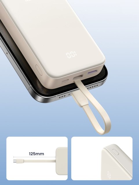 Powerbank 20000mAh 22.5W USB-C USB-A wbudowany kabel USB-C - biały Powerbank 20000mAh 22.5W USB-C USB-A wbudowany kabel USB-C - biały