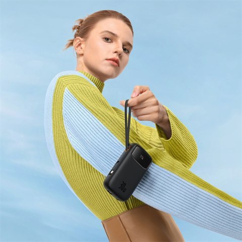 Powerbank QPow 2 20000mAh 30W z 2 wbudowanymi kablami USB-C - czarny Powerbank QPow 2 20000mAh 30W z 2 wbudowanymi kablami USB-C - czarny