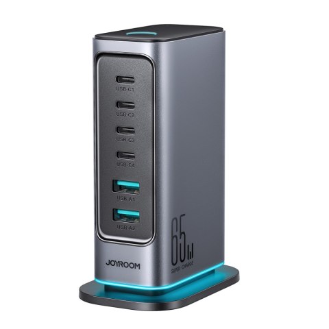 Stacja ładowania ładowarka wieloportowa GaN 65W EU 4x USB-C i 2x USB-A - ciemnoszara Stacja ładowania ładowarka wieloportowa GaN 65W EU 4x USB-C i 2x USB-A - ciemnoszara