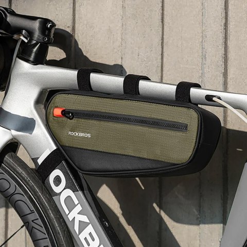 Torba rowerowa na ramę roweru z kieszenią boczną 1.7l - zielono-czarna Torba rowerowa na ramę roweru z kieszenią boczną 1.7l - zielono-czarna