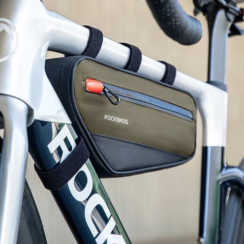 Torba rowerowa na ramę roweru z kieszenią boczną 1.7l - zielono-czarna Torba rowerowa na ramę roweru z kieszenią boczną 1.7l - zielono-czarna