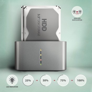 Stacja dokująca Axagon ADSA-DC USB-C 3.2 Gen1 do 2x SATA 6Gbps 2,5" SSD/HDD z funkcją klonowania Stacja dokująca Axagon ADSA-DC USB-C 3.2 Gen1 do 2x SATA 6Gbps 2,5" SSD/HDD z funkcją klonowania