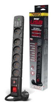 Listwa antyprzepięciowa - Acar S6 USB PD 3.0 QC 6 gniazd 3m