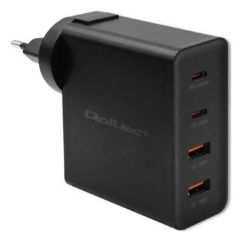 Qoltec GaN POWER PRO | 2xUSB-C | 2xUSB | 130W | 5-20V | 1.5-5A | PD | Czarna Qoltec GaN POWER PRO | 2xUSB-C | 2xUSB | 130W | 5-20V | 1.5-5A | PD | Czarna