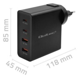 Qoltec GaN POWER PRO | 2xUSB-C | 2xUSB | 130W | 5-20V | 1.5-5A | PD | Czarna