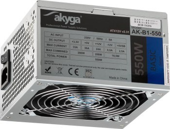 Zasilacz Akyga Basic AK-B1-550 (550 W; Pasywne; 120 mm) Zasilacz Akyga Basic AK-B1-550 (550 W; Pasywne; 120 mm)