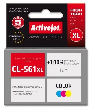 Activejet AC-561NX Tusz (zamiennik Canon CL-561XL; Supreme; 18 ml; Color) Activejet AC-561NX Tusz (zamiennik Canon CL-561XL; Supreme; 18 ml; Color)