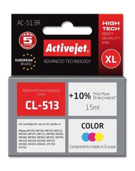 Tusz Activejet AC-513R (zamiennik Canon CL-513; Premium; 15 ml; kolor) Tusz Activejet AC-513R (zamiennik Canon CL-513; Premium; 15 ml; kolor)