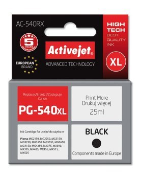 Tusz Activejet AC-540RX (zamiennik Canon PG-540XL; Premium; 25 ml; czarny) Tusz Activejet AC-540RX (zamiennik Canon PG-540XL; Premium; 25 ml; czarny)