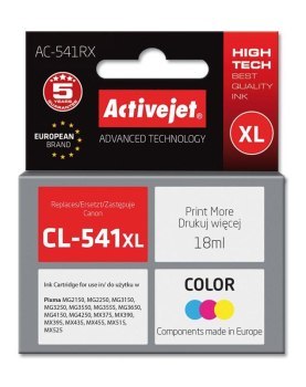 Tusz Activejet AC-541RX (zamiennik Canon CL-541XL; Premium; 18 ml; kolor) Tusz Activejet AC-541RX (zamiennik Canon CL-541XL; Premium; 18 ml; kolor)