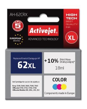 Tusz Activejet AH-62CRX (zamiennik HP 62XL C2P07AE; Premium; 18 ml; kolor) Tusz Activejet AH-62CRX (zamiennik HP 62XL C2P07AE; Premium; 18 ml; kolor)