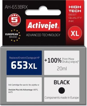 Tusz Activejet AH-653BRX (zamiennik HP 653XL 3YM75AE; Premium; 720 stron; czarny) Tusz Activejet AH-653BRX (zamiennik HP 653XL 3YM75AE; Premium; 720 stron; czarny)
