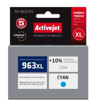 Tusz Activejet AH-963CRX (zamiennik HP 963XL 3JA27AE; Premium; 1760 stron; niebieski) Tusz Activejet AH-963CRX (zamiennik HP 963XL 3JA27AE; Premium; 1760 stron; niebieski)