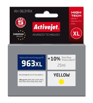 Tusz Activejet AH-963YRX (zamiennik HP 963XL 3JA29AE; Premium; 1760 stron; żółty) Tusz Activejet AH-963YRX (zamiennik HP 963XL 3JA29AE; Premium; 1760 stron; żółty)