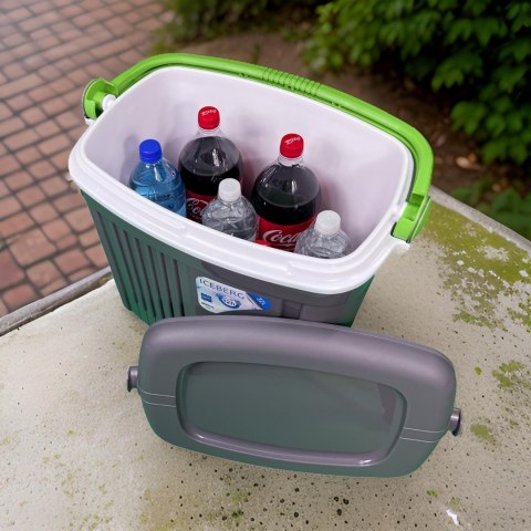 Lodówka turystyczna 32L KAMAI ICEBERG na wkłady mrożące, ciemno-szara z zieloną rączką Lodówka turystyczna 32L KAMAI ICEBERG na wkłady mrożące, ciemno-szara z zieloną rączką