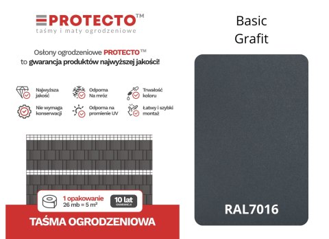 Taśma ogrodzeniowa ROLKA 26mb BASIC 19cm PROTECTO™ GRAFIT Taśma ogrodzeniowa ROLKA 26mb BASIC 19cm PROTECTO™ GRAFIT