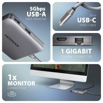 Wieloportowy HUB USB-C 3.2 Gen 1, HDMI, LAN, 2x USB-A, PD 100W Axagon HMC-5HL Wieloportowy HUB USB-C 3.2 Gen 1, HDMI, LAN, 2x USB-A, PD 100W Axagon HMC-5HL
