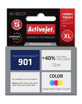 Tusz Activejet AH-901CR (zamiennik HP 901 CC656AE; Premium; 21 ml; kolor) Tusz Activejet AH-901CR (zamiennik HP 901 CC656AE; Premium; 21 ml; kolor)