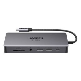 13w1 HUB adapter USB-C - USB-A / USB-C / HDMI / DisplayPort / RJ45 / SD TF / AUX / USB-C PD - szary