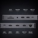 13w1 HUB adapter USB-C - USB-A / USB-C / HDMI / DisplayPort / RJ45 / SD TF / AUX / USB-C PD - szary
