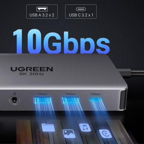 13w1 HUB adapter USB-C - USB-A / USB-C / HDMI / DisplayPort / RJ45 / SD TF / AUX / USB-C PD - szary 13w1 HUB adapter USB-C - USB-A / USB-C / HDMI / DisplayPort / RJ45 / SD TF / AUX / USB-C PD - szary