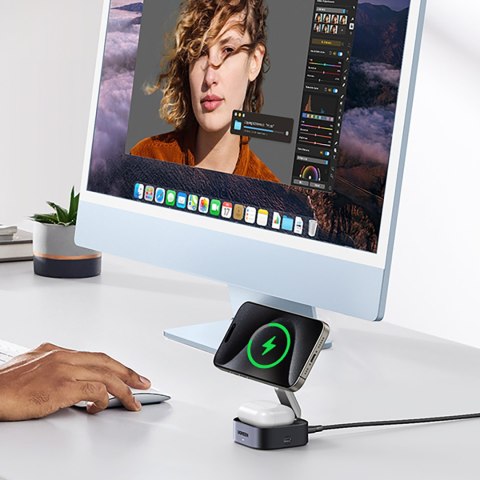 3w1 Ładowarka indukcyjna MagSafe Qi2 USB-C do telefonu słuchawek - czarna 3w1 Ładowarka indukcyjna MagSafe Qi2 USB-C do telefonu słuchawek - czarna